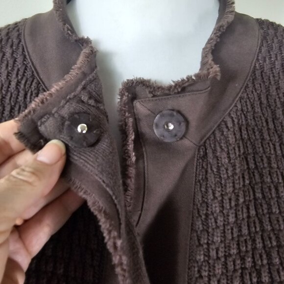 VTG Talbots Cotton Brown Waffle Knit Cardigan Jacket 3X Hidden Snap Distressed - Picture 5 of 9